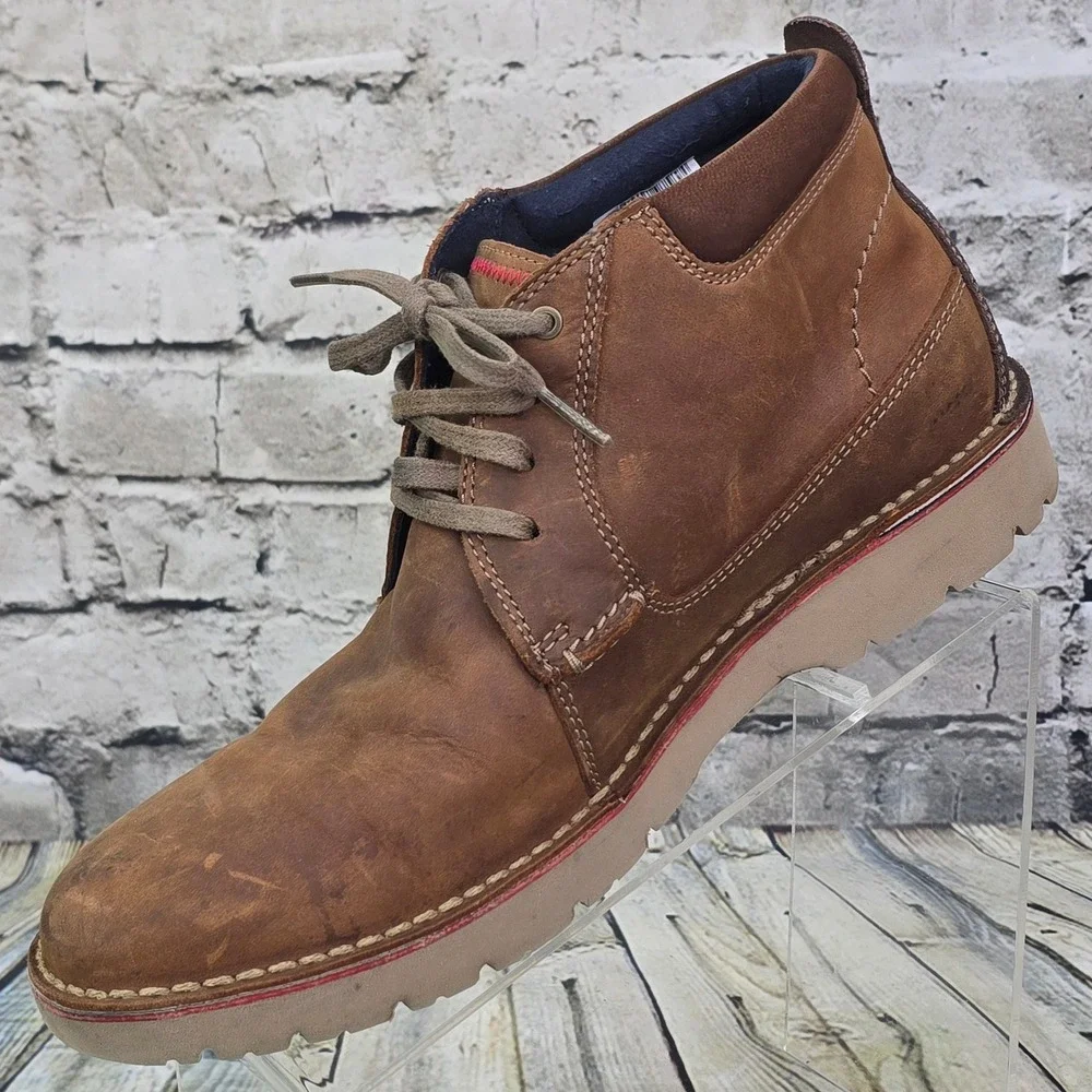 Clarks Vargo Mid Chukka Boots Mens 10.5 Brown Leather Lace Up Casual Comfort